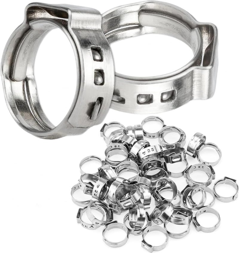 LAZIRO 50Pcs 15mm-17.5mm （1/2"）Single Ear Hose Clamp Hose Crimp Clamps Ear Crimp Rings Ear Stepless Hose Clamp Pinch Clamps for Hose Pipe Clamp Tools (1/2inch) - Image 1